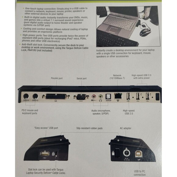Targus ACP45US1 USB Laptop Docking Station Windows 7/2000/Vista PS/2 Dell/IBM/HP - Picture 7 of 8